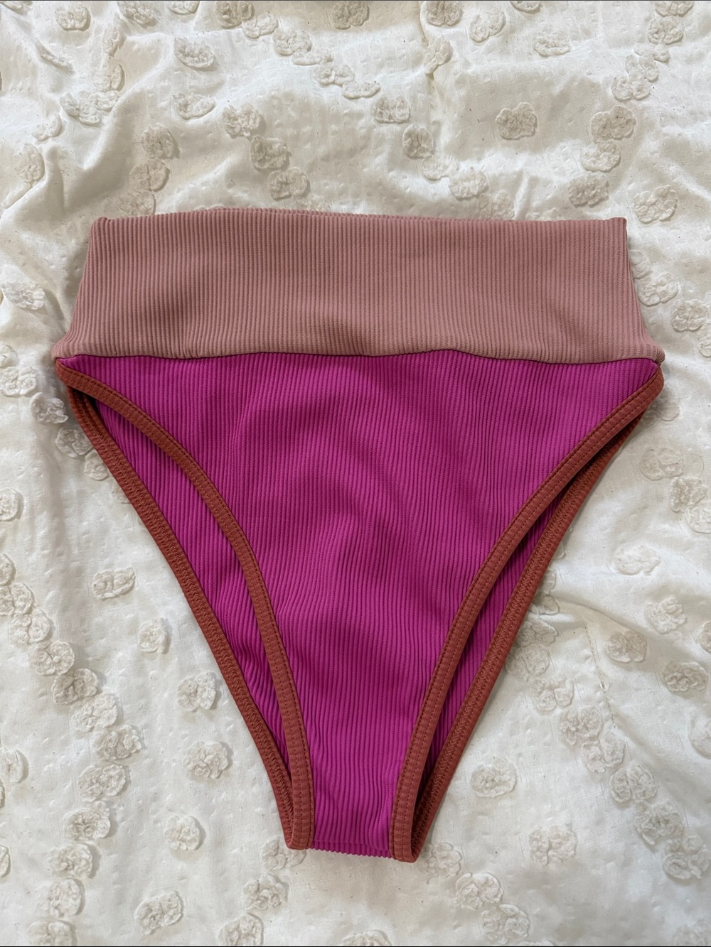 Beach riot Emmy bottoms High-Waist Ribbed Bikini Bottoms in Pink and Tan